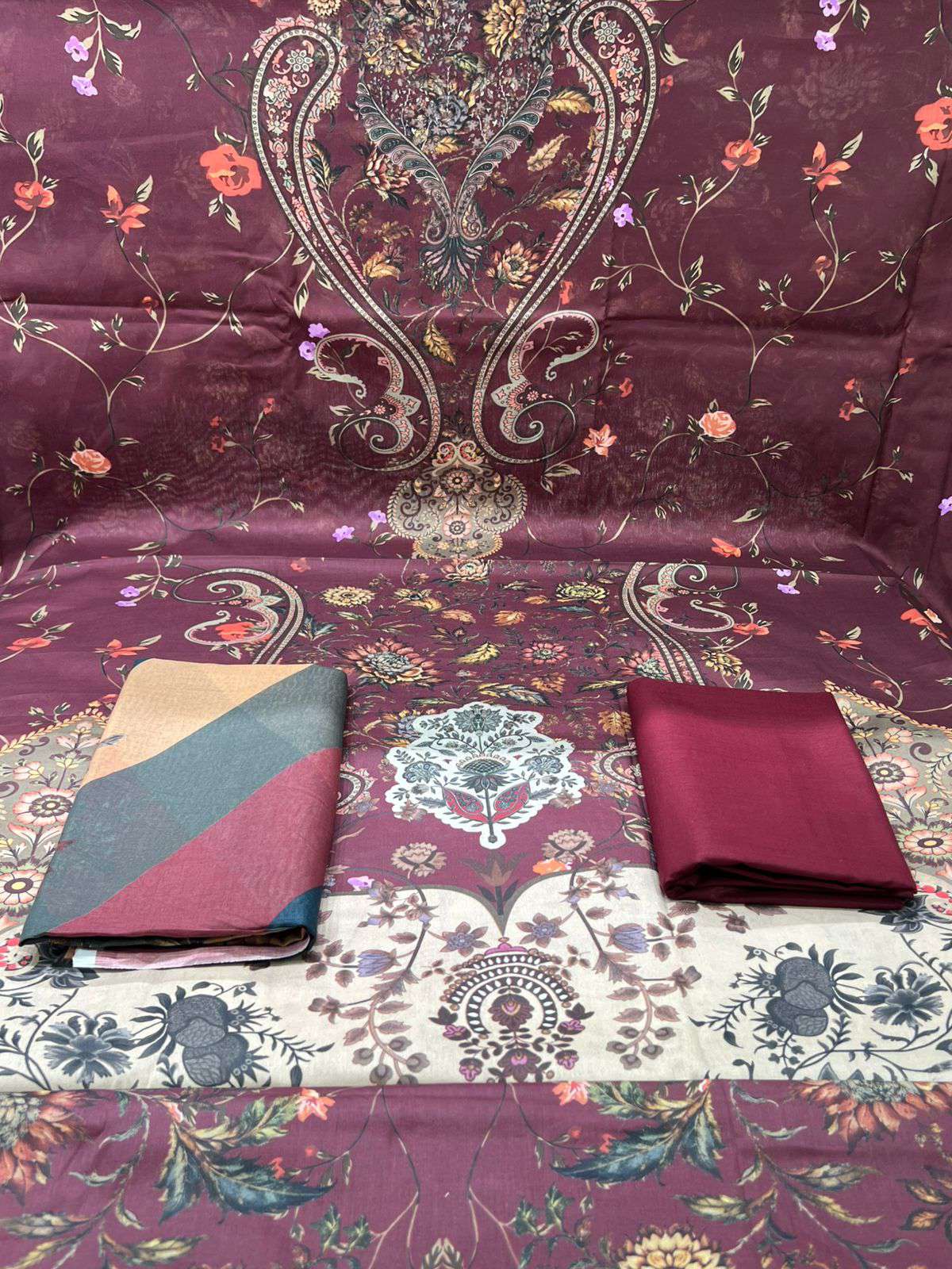 MAROON UNSTITCHED Salwar Kamiz - 950