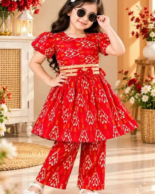 Ikkat Baby Two Piece Red