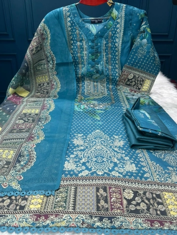Premium Quality Luxury Lawn Stitched Collection - Colour Blue 1100