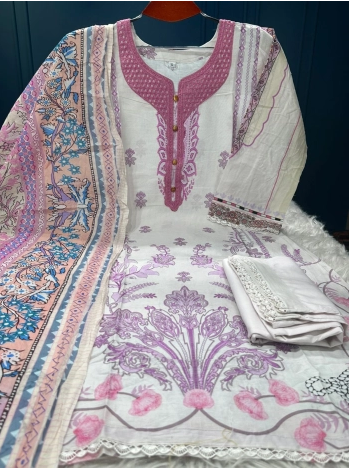 PREMIUM Quality New Arraivals Stitched Cotton Collection - 1200 White Pink