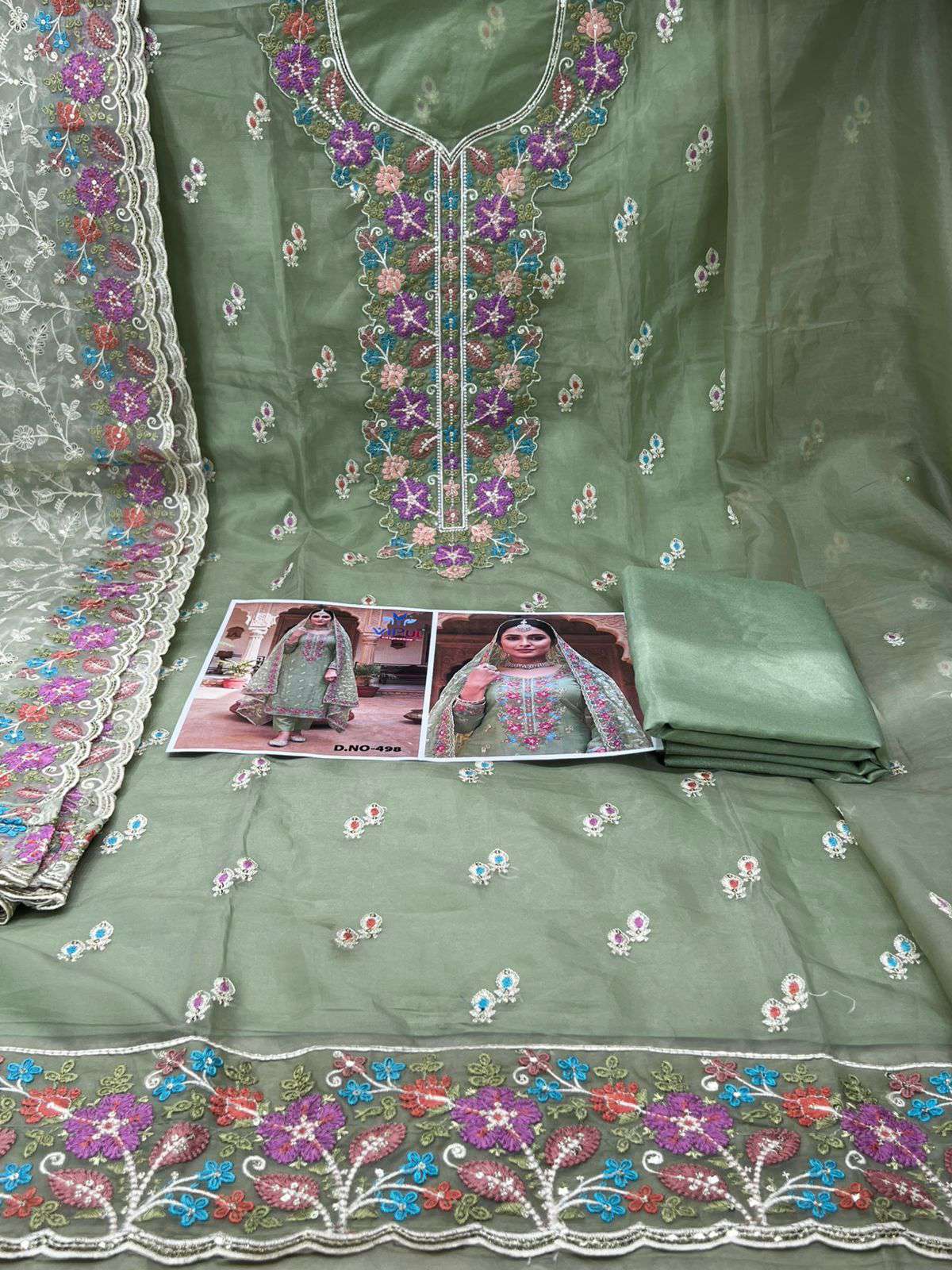 New Arraivals VIPUL Cetalogue Pure Organza Unstitched Party Collection - 1750 OLIVE