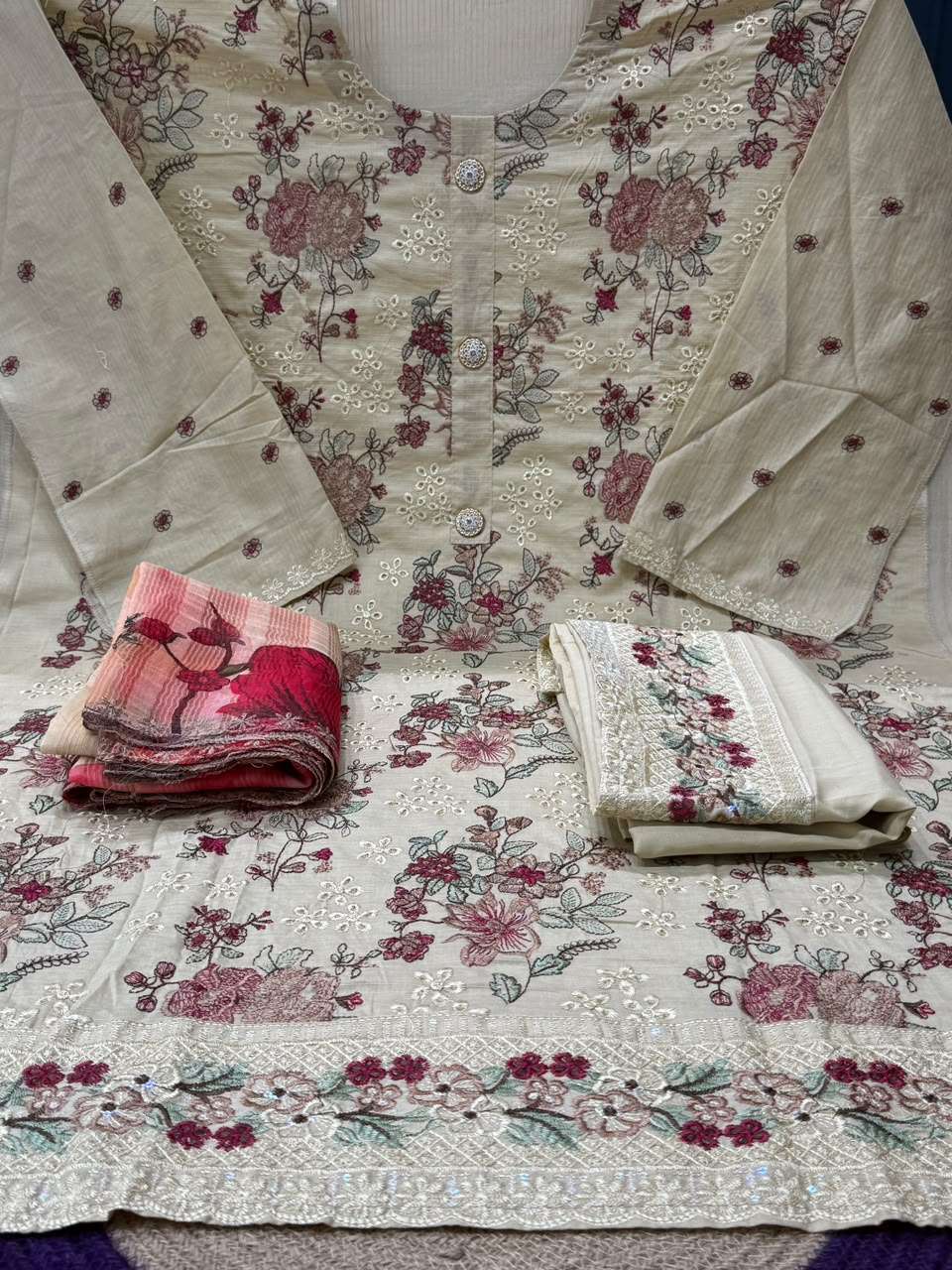 Elegant Cream Embroidered Suit - 1450