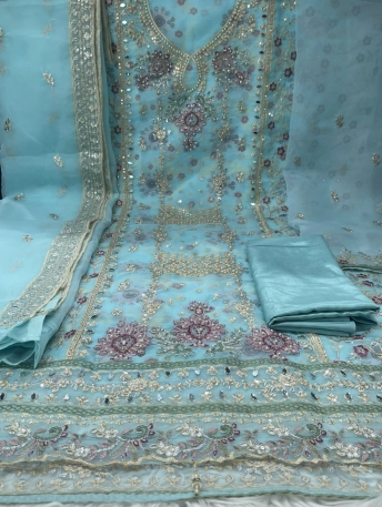 Premium Quality Pakistani Pure Organza Unstitched Party Collection - 1900 Paste Colou