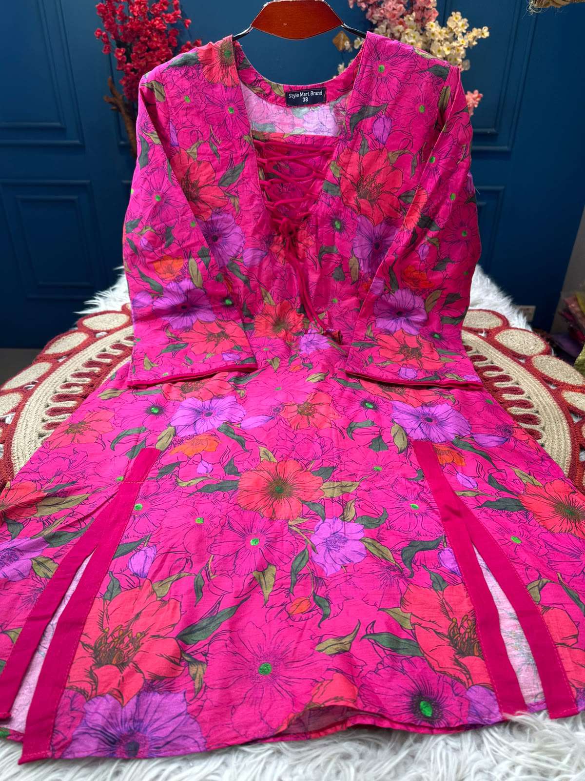 Long Pattern Stunning Flowery Cotton Kurti