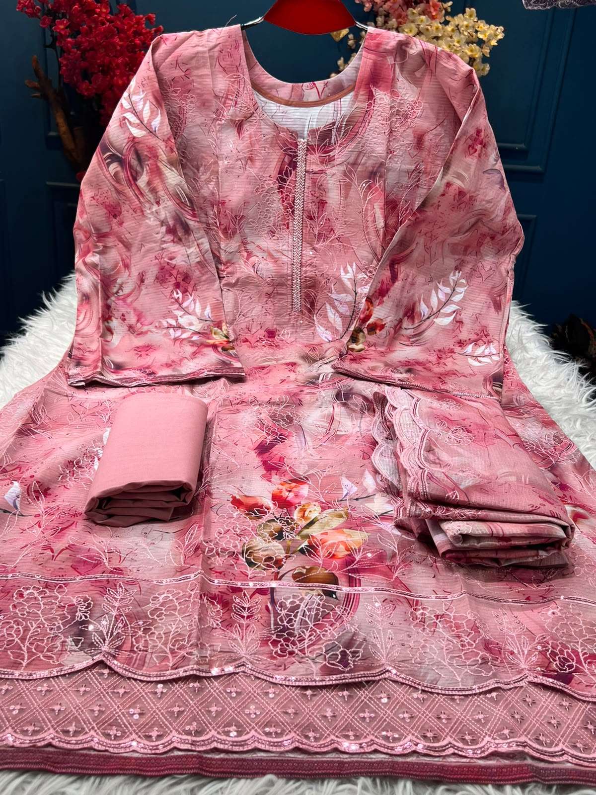 Semi Stitched Mosaic Pink Festive Suit - 1590