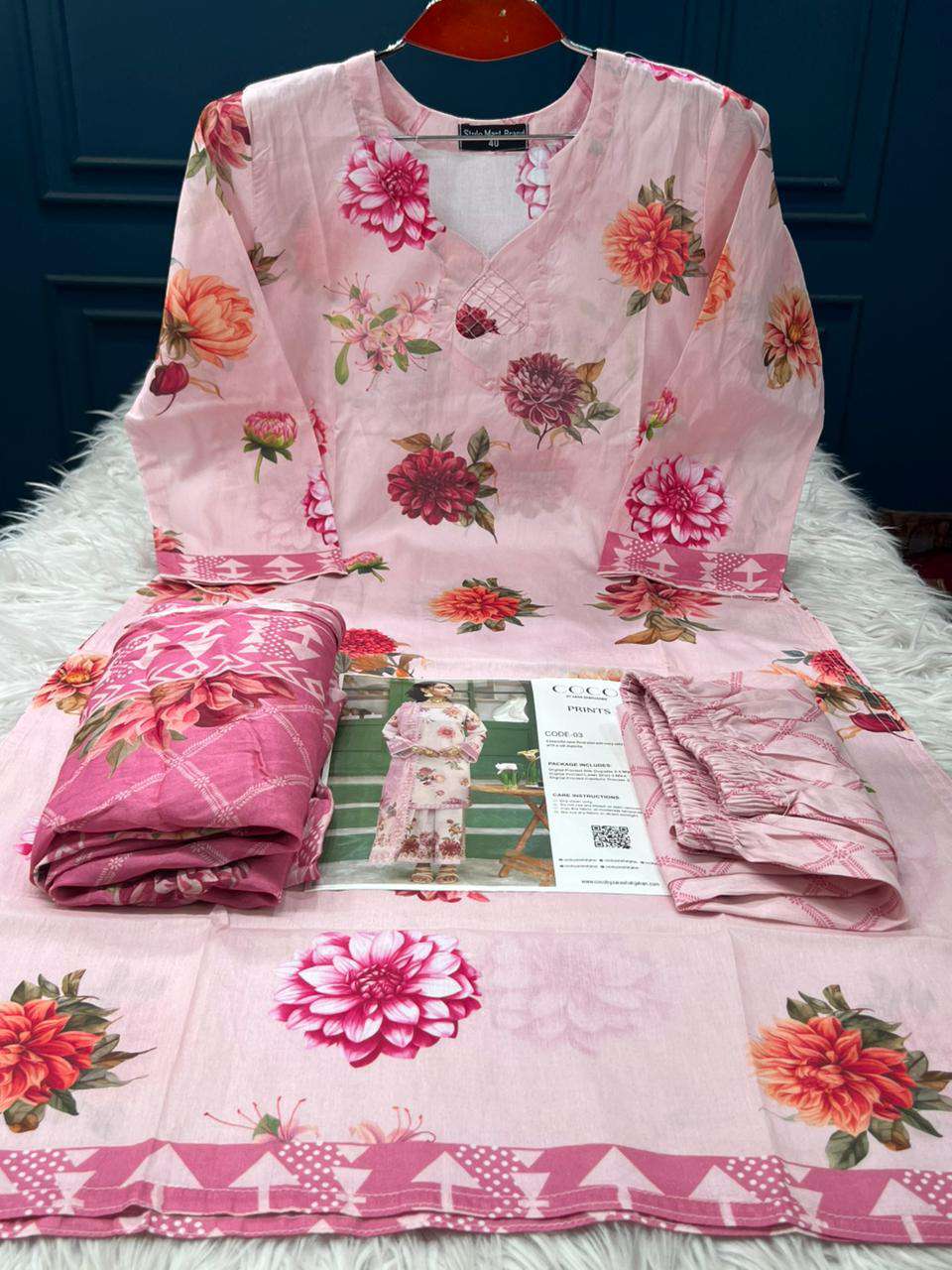 Rose Printed COCO Suit Stitched - 1250 Pink