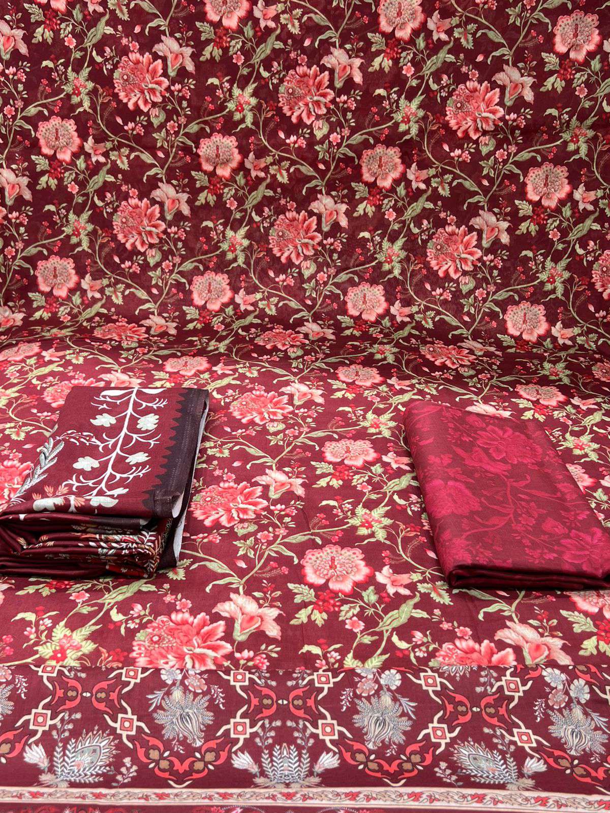 New arraivals Luxury Lawn Stitched Collection - 1200 Faded Red