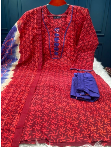 New Arraivals Vegetable Batik Stitched Three Piece For Women - 1300 Maroon
