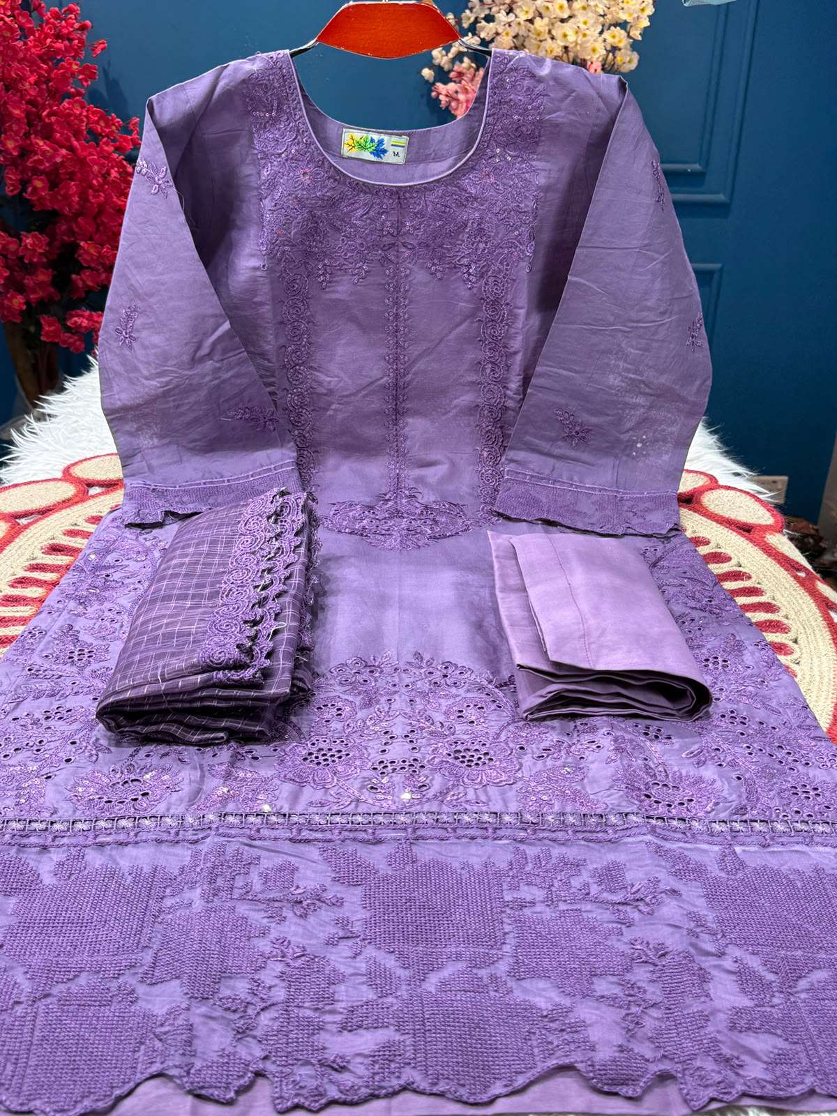 Dark Lavander Embroidered Party Dress - 1850
