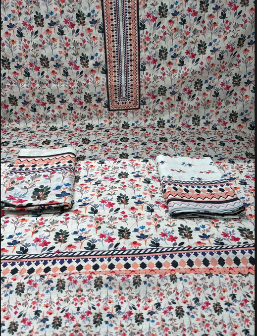 Vintage Style Stitched Slub Cotton Flowery - 1250