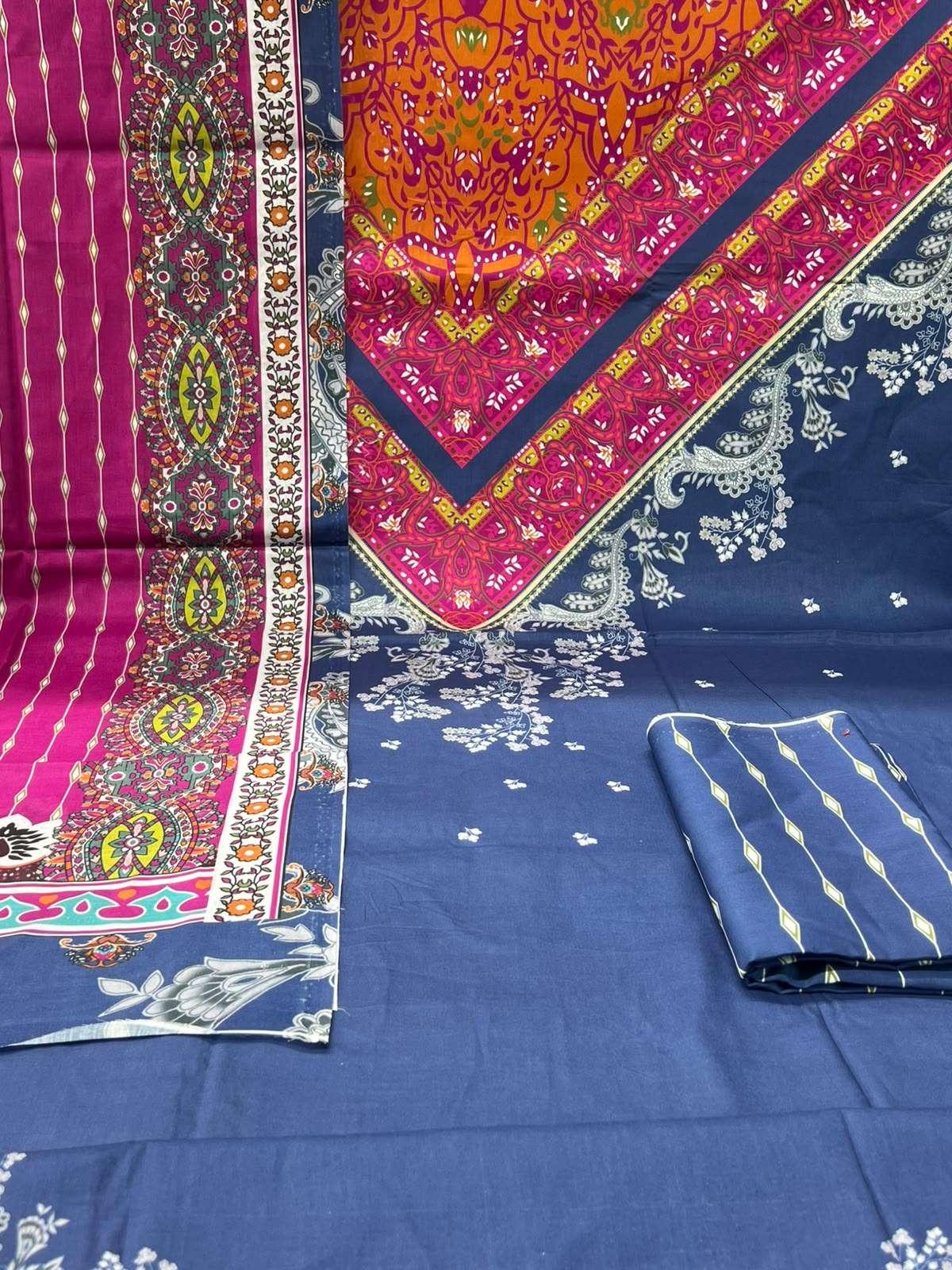 Bin Hamid Unstitched Mixed Blue Dress - 1050