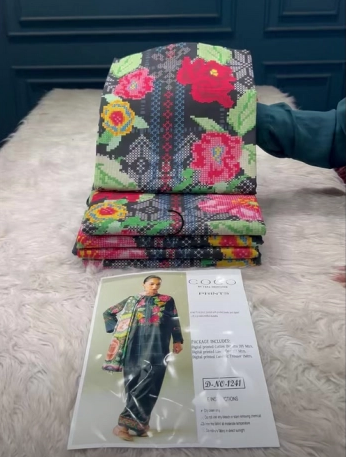 Pakistani COCO Catalogue Printed Unstitched Cotton Collection - 1150 Black Multi