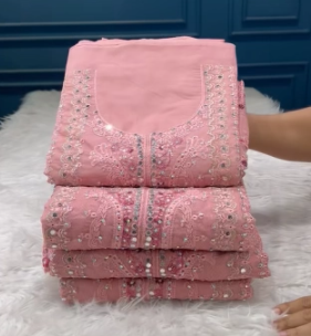 NEW Arraivals Premium Quality Pakistani Quota Fabric Unstitched Party Collection - 1800 Peach