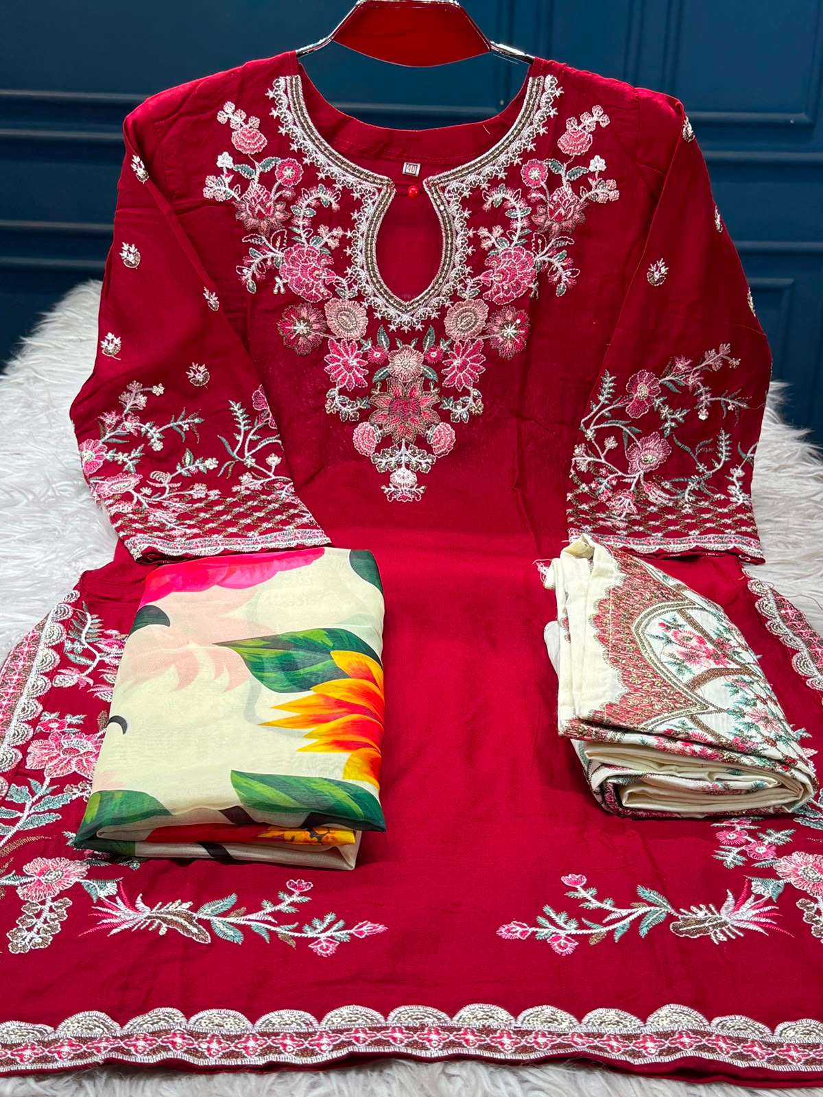 Red Neckline Stitched Dress - 1450