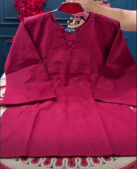 Long Pattern Maroon Stunning Cotton Kurti - 550