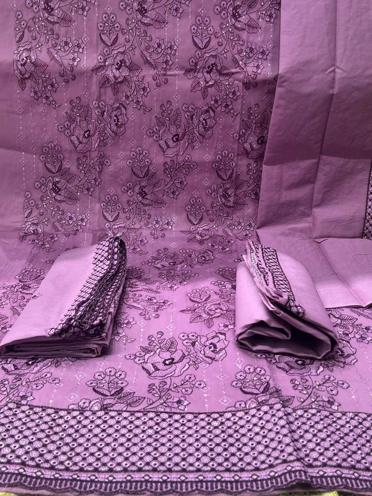 Women Glamorous Violet Embroidery Set - 1650