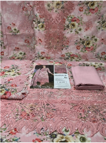 NEW Arraivals Pakistani Inspired MARIA-B Unstitched Cotton Collection - 1850 Pink