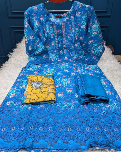 Classic Print Dark Blue Salwar Kameez - 999