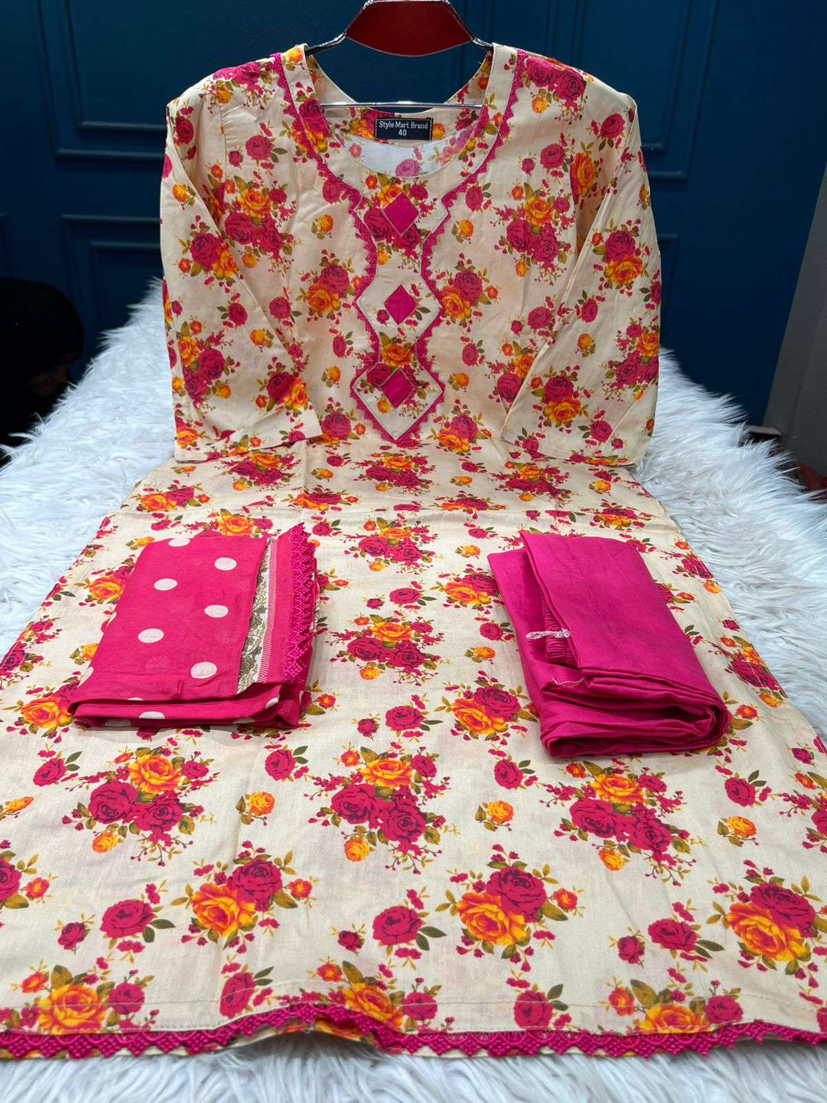 Pink Rose Garden Printed Stitched Cotton