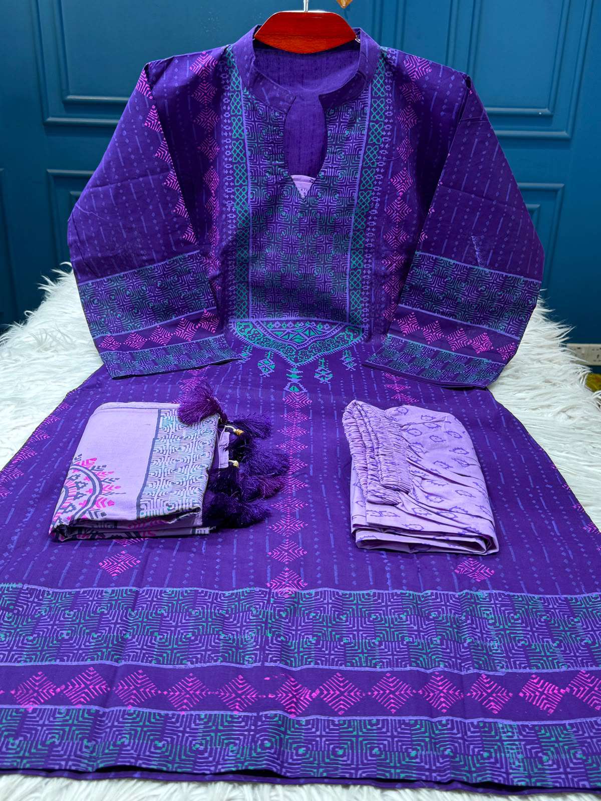 Sleek Deep Purple Stitched Block Print - 1200