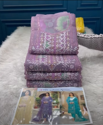 Premium Quality Pakistani Pure Organza Unstitched Party Collection - 1850 Levendar Colour