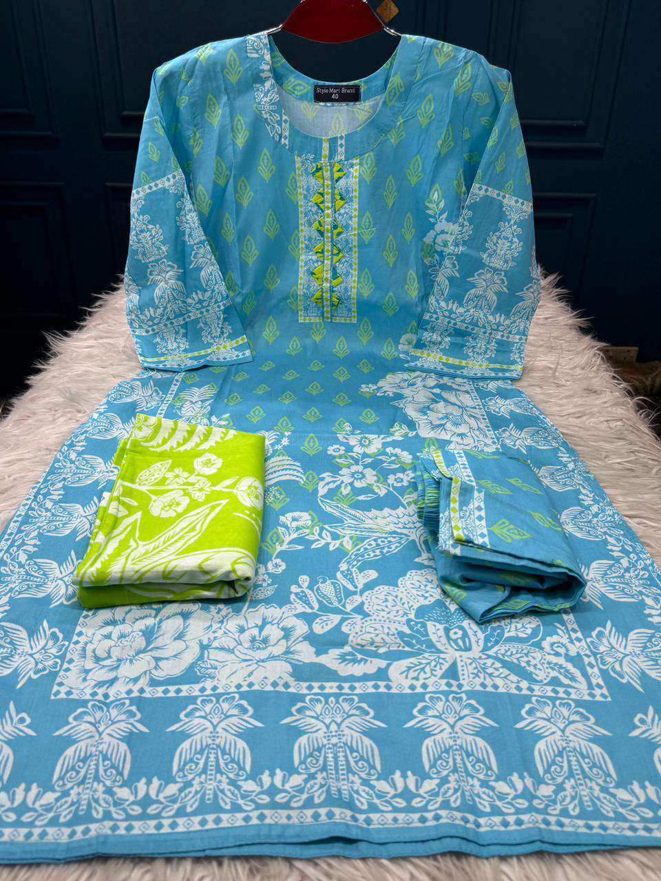 Premium Quality Luxury Lawn Stitched Collection - 1200 Sky Colour