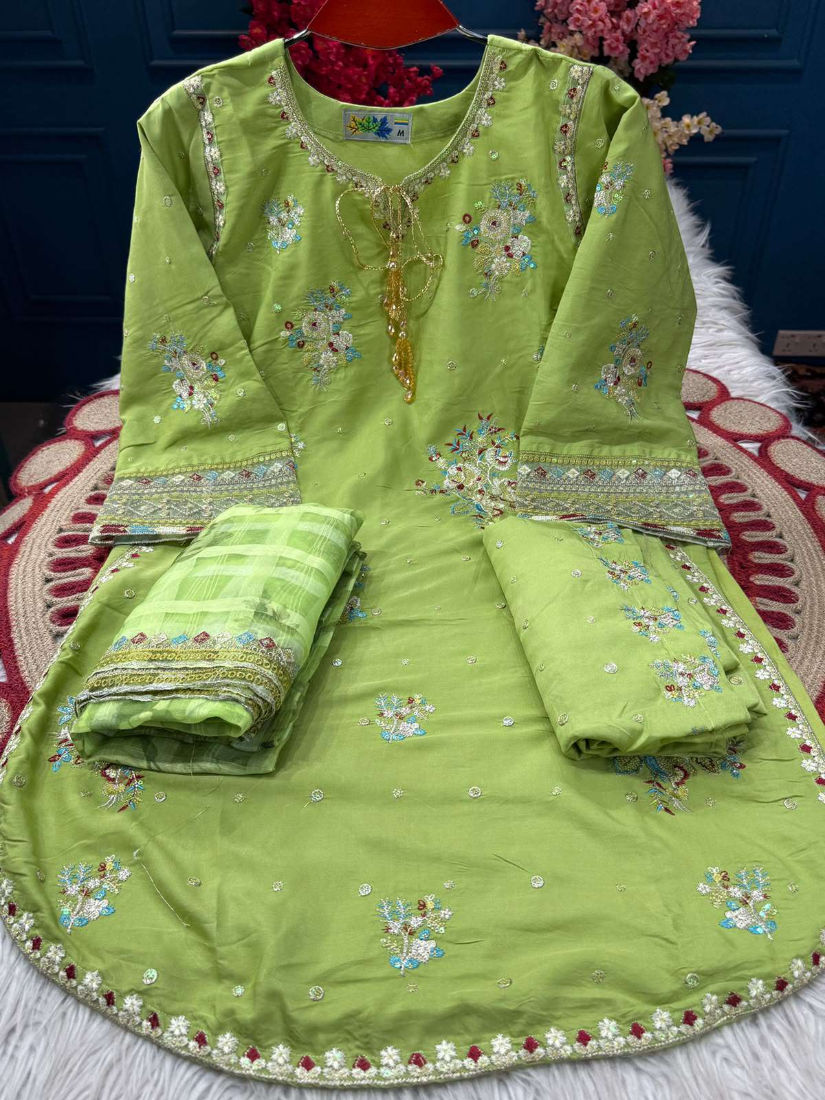 Parrot Green Festive Outfit Set - 2000