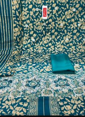 NEW ARRAIVALS PREMIUM Quality CutWork GANGA Unsitiched Cotton Collection - 1200 Blue Colour