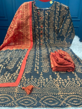 New Arraivals Vegetable Batik Unstitched Three Piece Collection - 1200 Black