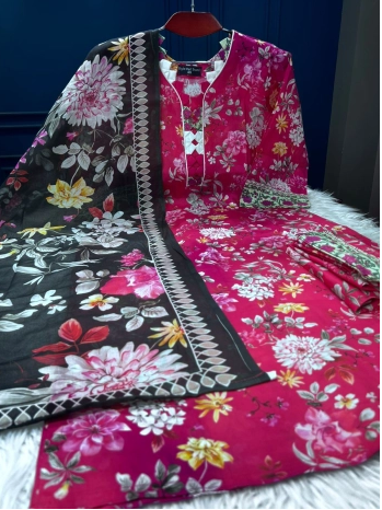 New Arraivals JoyPuri Cotton Printed Stitched Collection - 1150 Megenta Colour