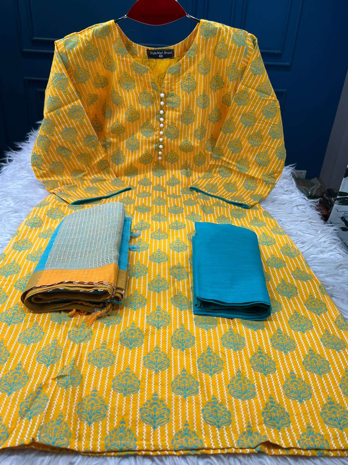 Slub Cotton Haldi Stitched Dress - 950