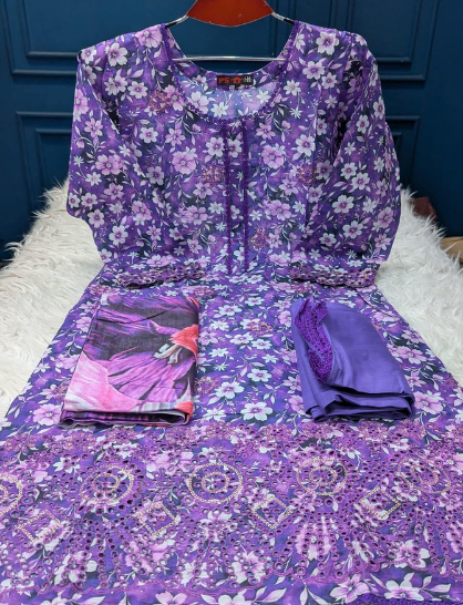 Classic Print Purple Flowery Salwar Kameez - 999