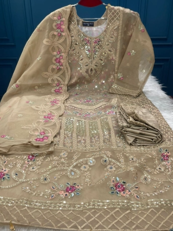 New Arraivals Pakistani Cetalogue Inner Printed Pure Organza Stitched Collection - 2100 Brawn