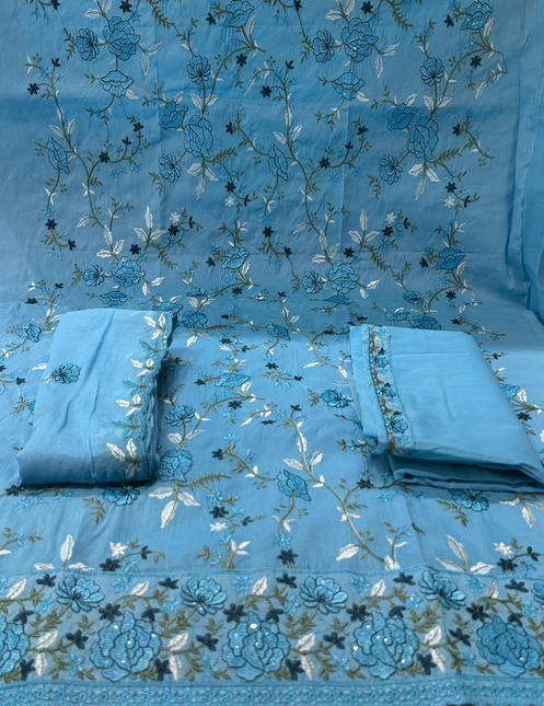 Women Gorgeous Sky Unstitched Set - 1550
