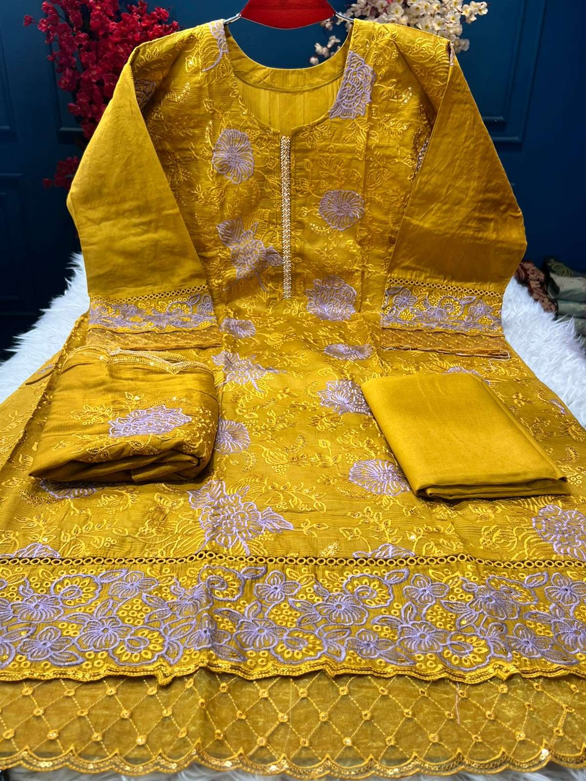 Semi Stitched Authentic Golden Festive Suit - 1950