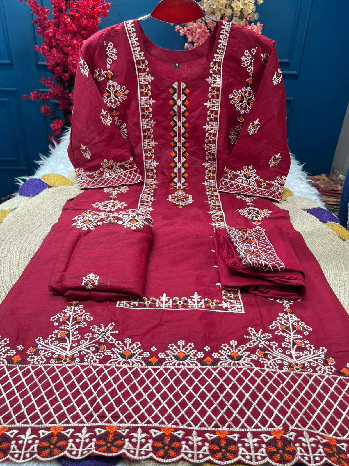 Switch Cotton Red Stitched Dress - 1650