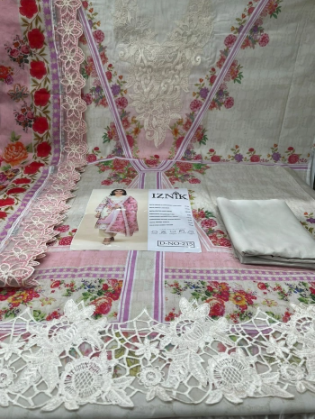 Premium Quality Pakistani IZNIK Catalogue Unstitched Collection - pink 1800