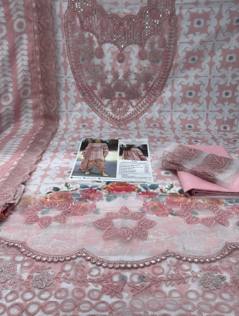 Premium Quality Charizma Catalogue Unstitched Collection - 1650 Pink Colour