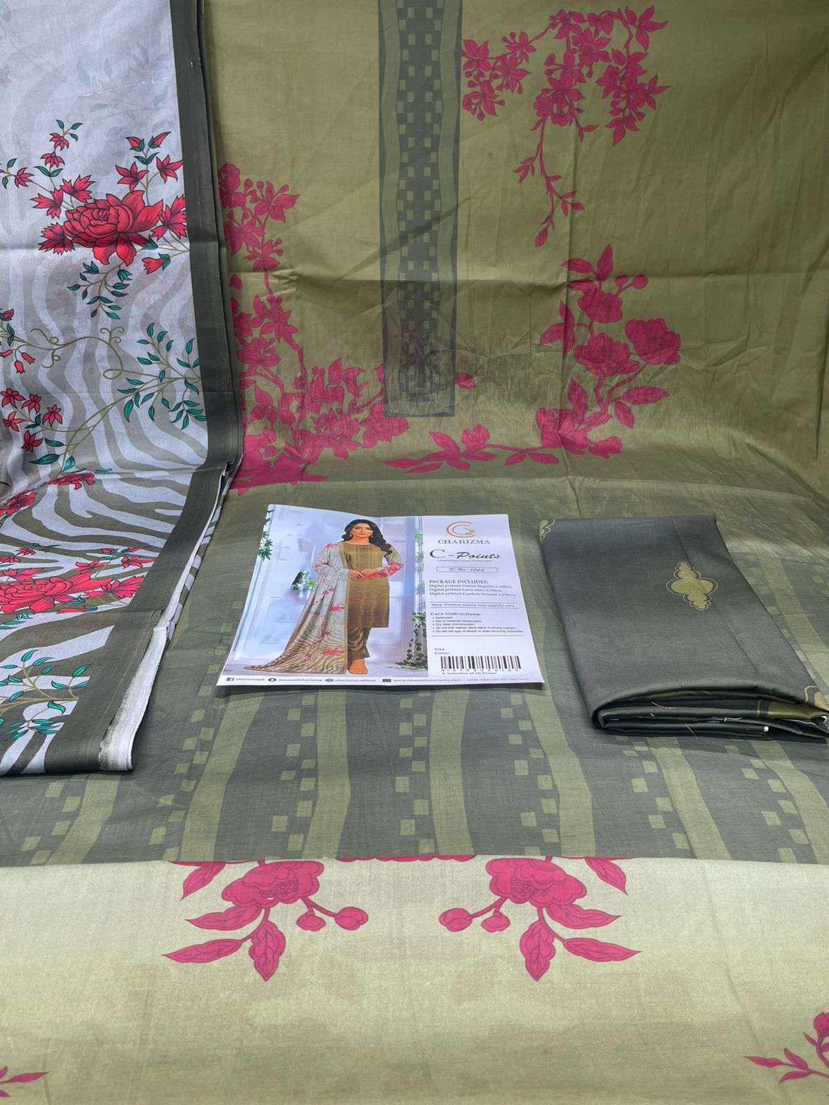 Charizma Pakistani Catalogue Printed Unstitched Cotton Collection - 1050 Olive