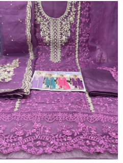 New Arraivals Pakistani Cetalogue Pure Organza Unstitched Collection - 1850 Purple