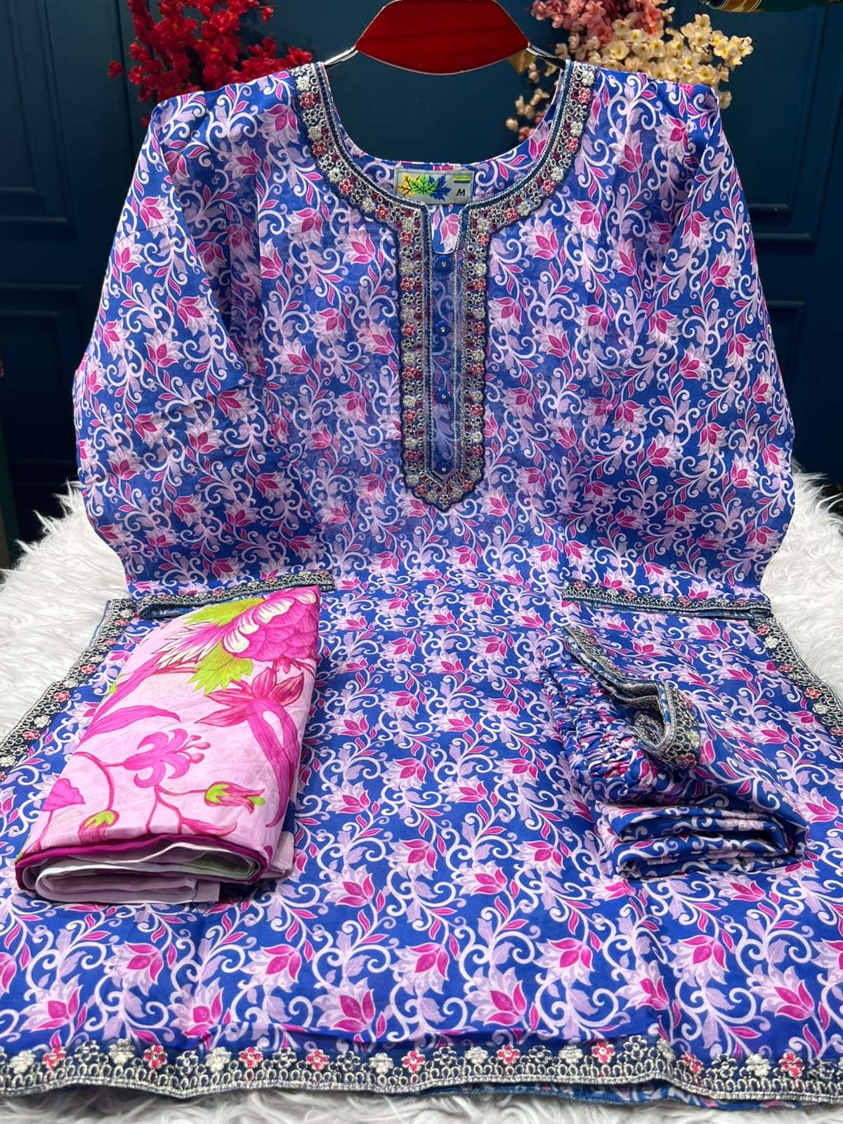 Farshi Cut Blue Leaf Dress - 1100