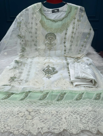 New Arraivals Pakistani Cetalogue Pure Organza stitched Collection - 2100 OfF White