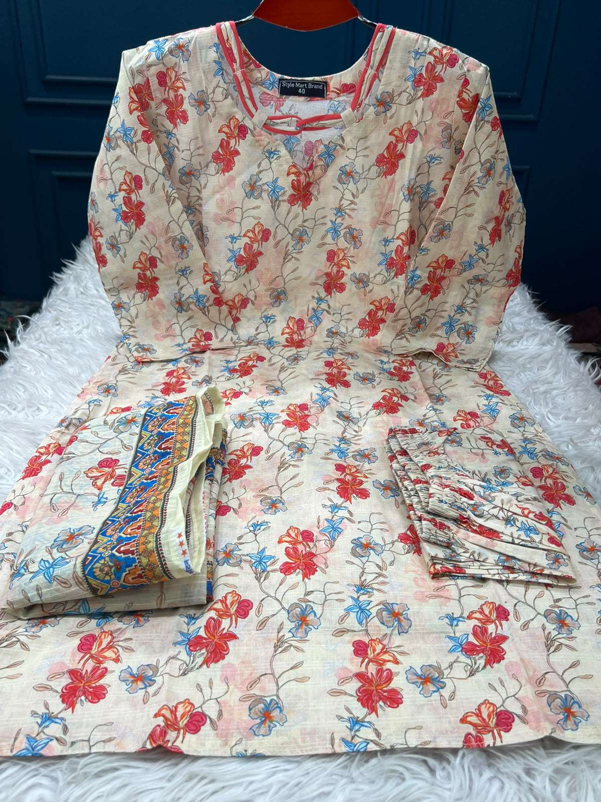 Vintage Style Slub Cotton Stitched Creamy Orange - 1250