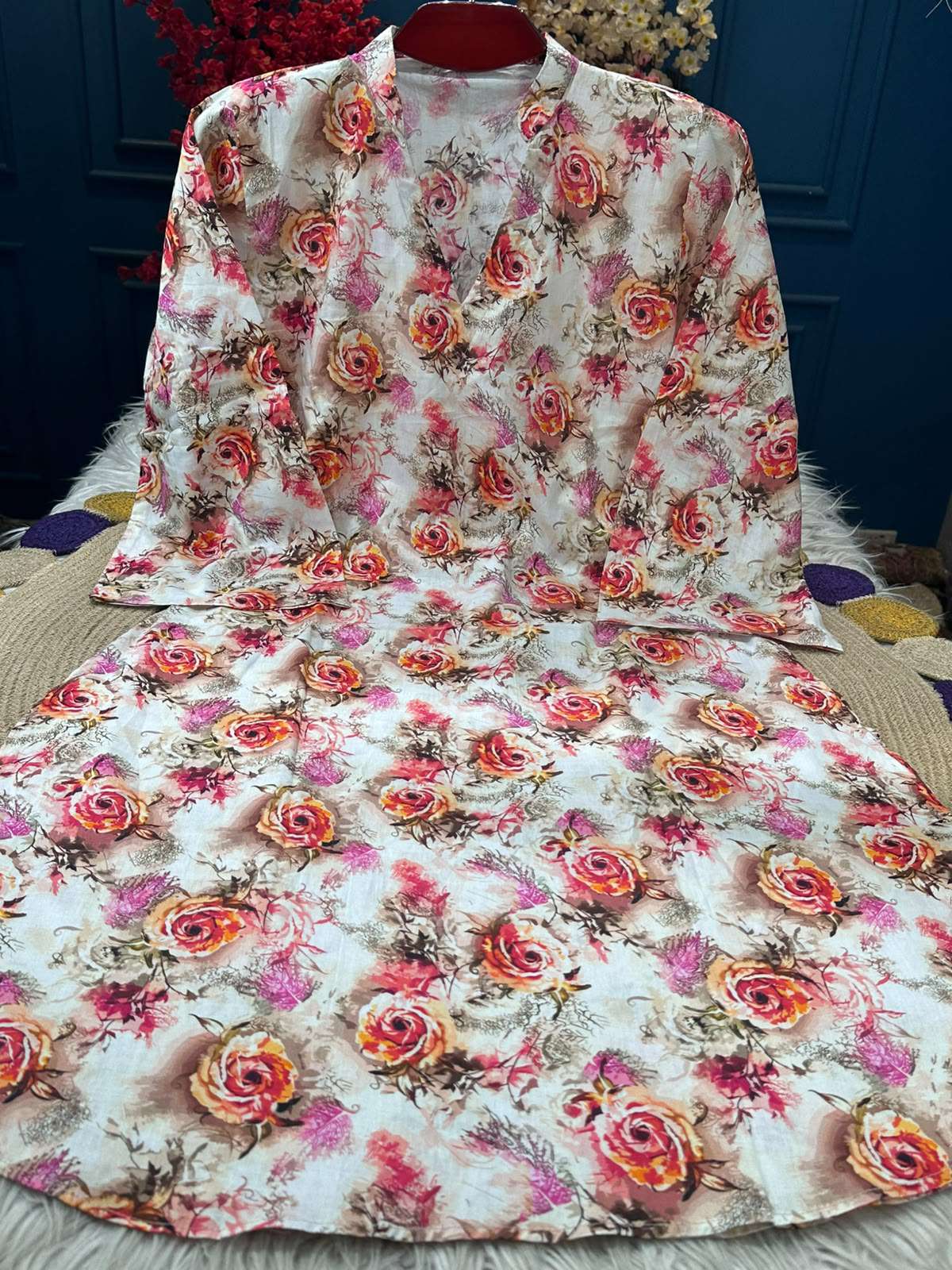Long Pattern Flowery Stunning Cotton Kurti - 550