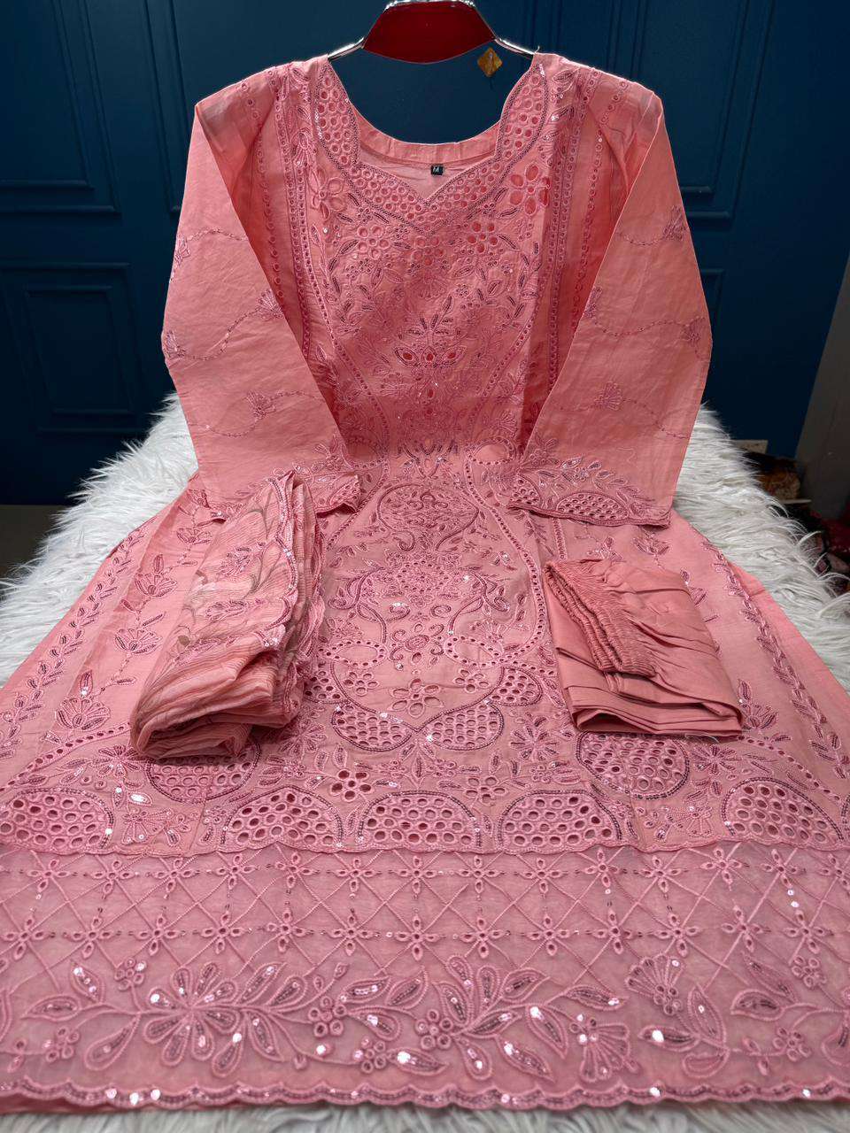 Fashionable Peach Stitched Salwar Kamiz - 2550