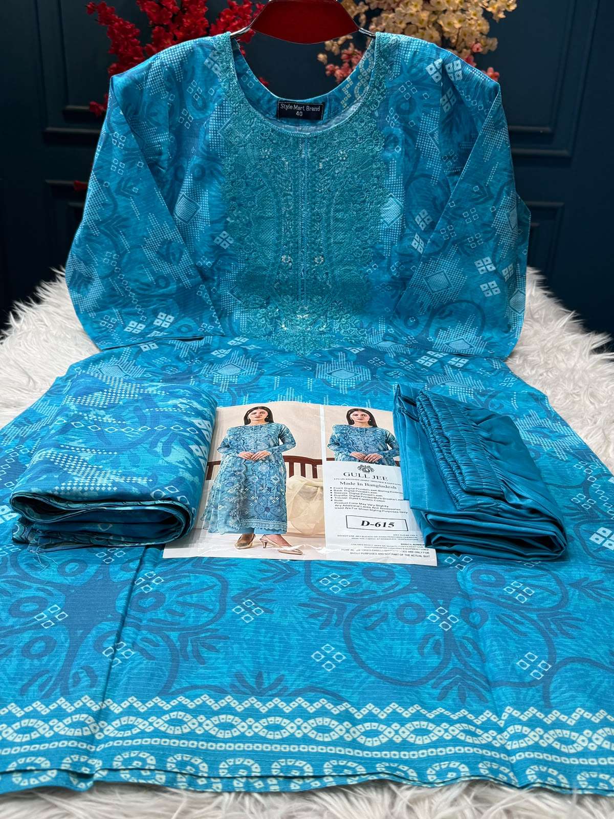 Guljee Blooming Stitched Sea Blue Suit - 1350