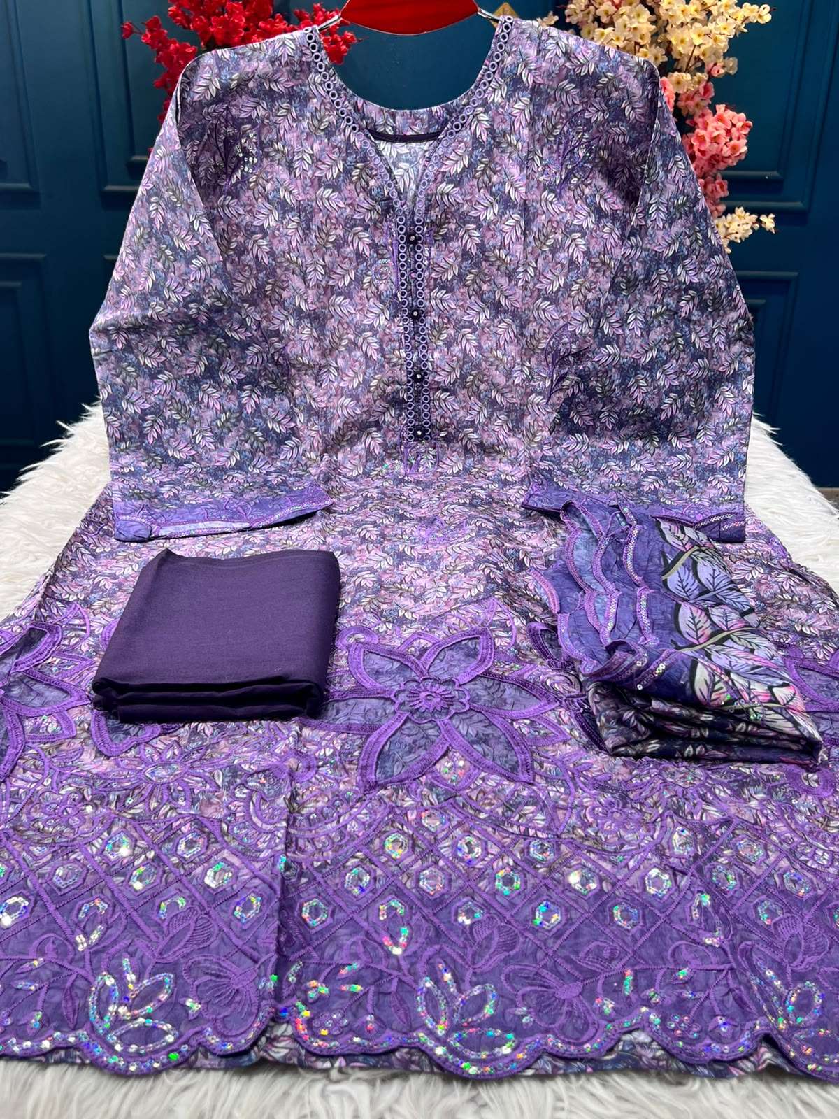 Cut Work Semi Stitched Purple - 1690