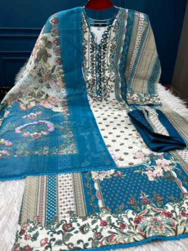 Premium Quality Luxury Lawn Stitched Collection - 1100 Royal Blue Colour