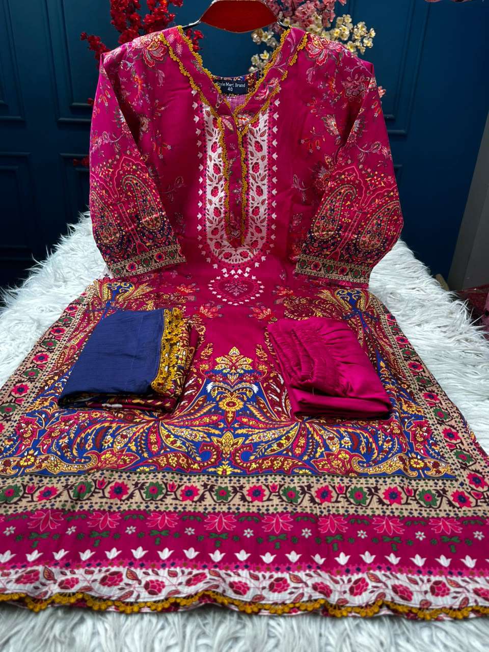 Step Cotton Glowing Red Stitched Set - 1100