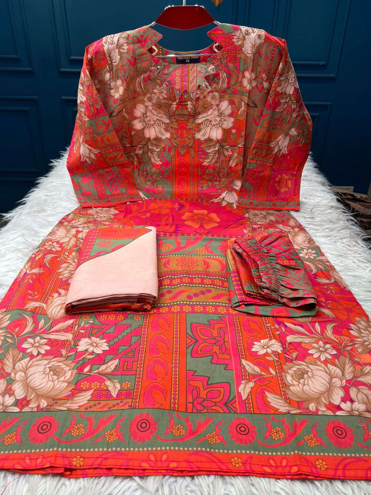 CHARIZMA Printed RED Stitched Lawn Wear - 1200